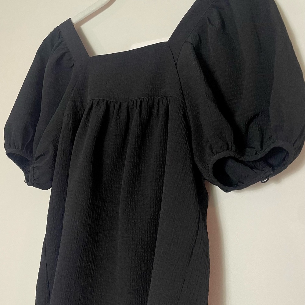 Madewell Black Seersucker Bubble-Sleeve Top - Picture 4 of 8